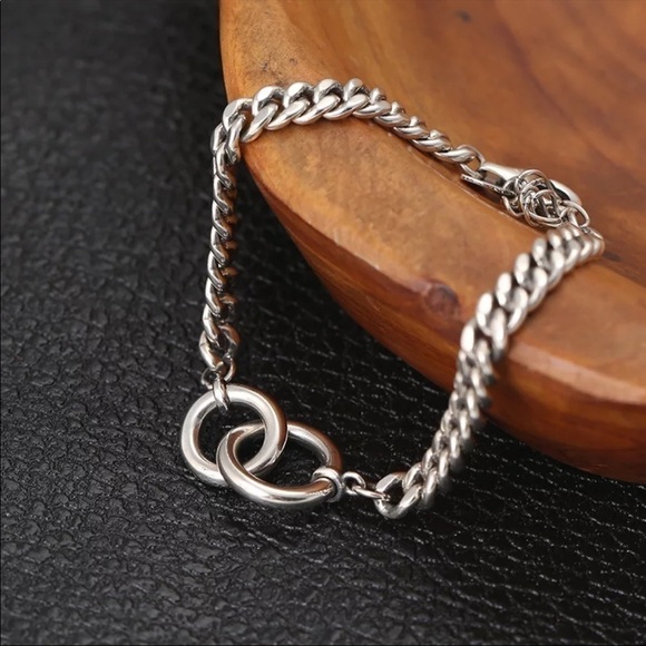 𝅺new Silver Double Circle Chain Bracelet - Picture 3 of 8